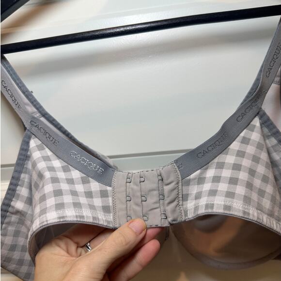 Lane Bryant Cacique Gingham Lace Underwire Bra 44C Gray White Front Detail - Picture 11 of 13